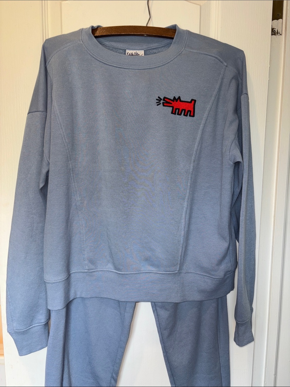 KEITH HARING SLATE BLUE CREW NECK SWEATSHIRT WITH MATCHING JOGGER PANTS SIZE SM